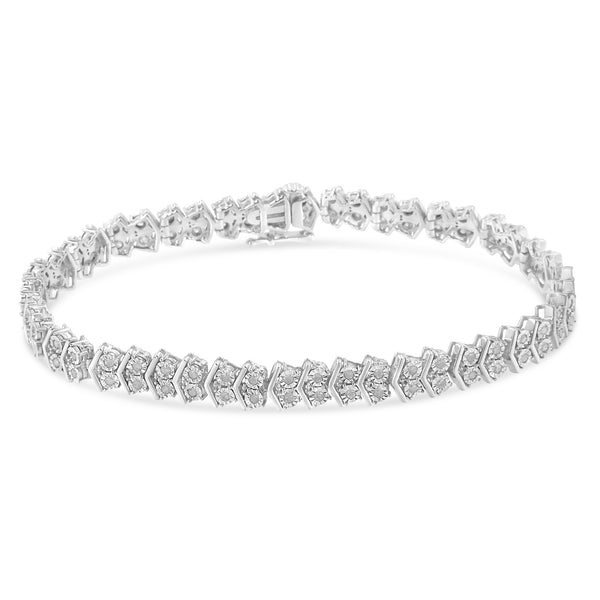 .925 Sterling Silver 1.0 Cttw Chevron 2 Stone Arrow Link Tennis Bracelet (I-J Color, I3 Clarity) - 7”