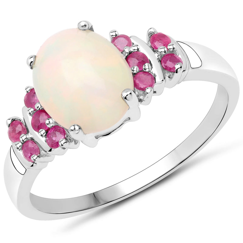 2.04 Carat Ethiopian Opal and Glass Filled Ruby .925 Sterling Silver Ring