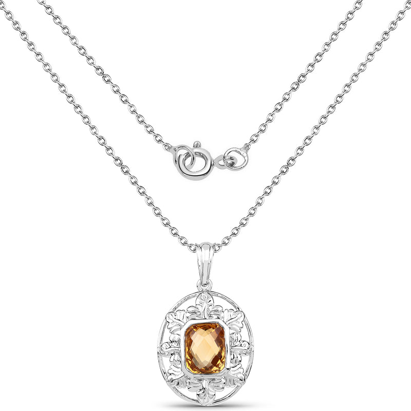 3.50 Carat Genuine Citrine .925 Sterling Silver Pendant