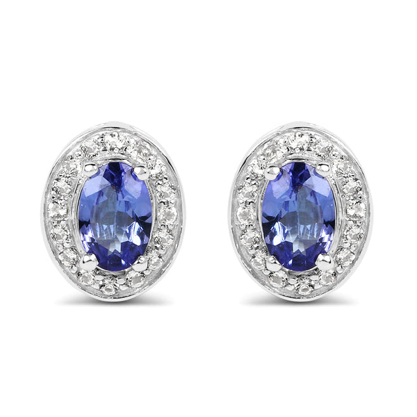 1.20 Carat Genuine Tanzanite and White Topaz .925 Sterling Silver Earrings