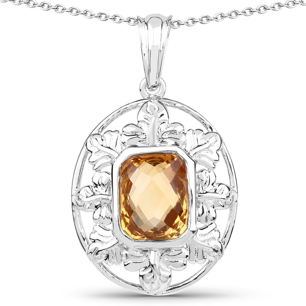 3.50 Carat Genuine Citrine .925 Sterling Silver Pendant