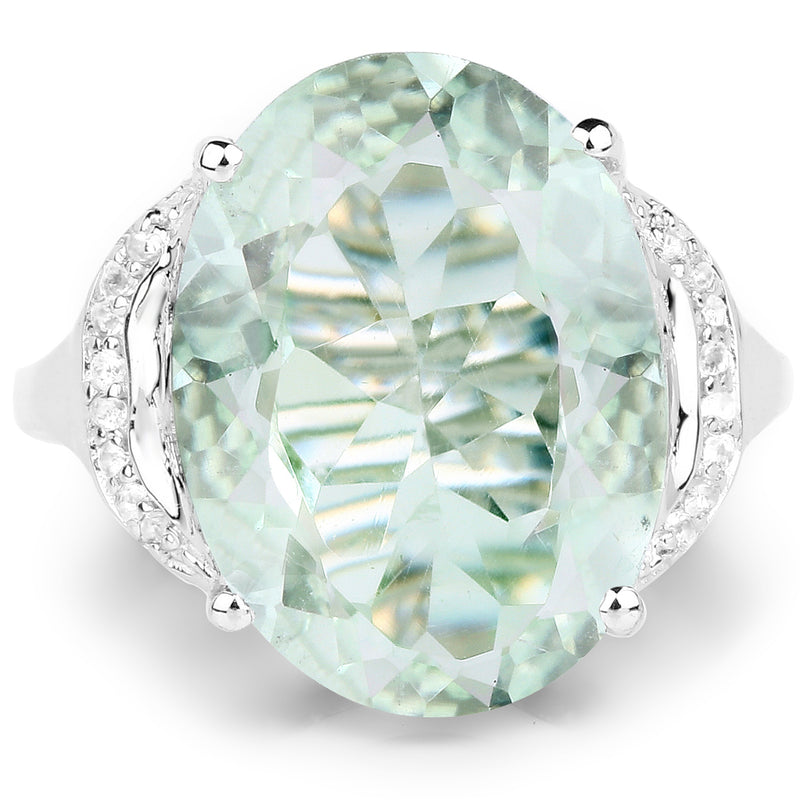 7.98 Carat Genuine Green Amethyst & White Topaz .925 Sterling Silver Ring