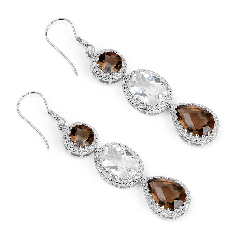 24.84 Carat Genuine Smoky Quartz .925 Sterling Silver Earrings