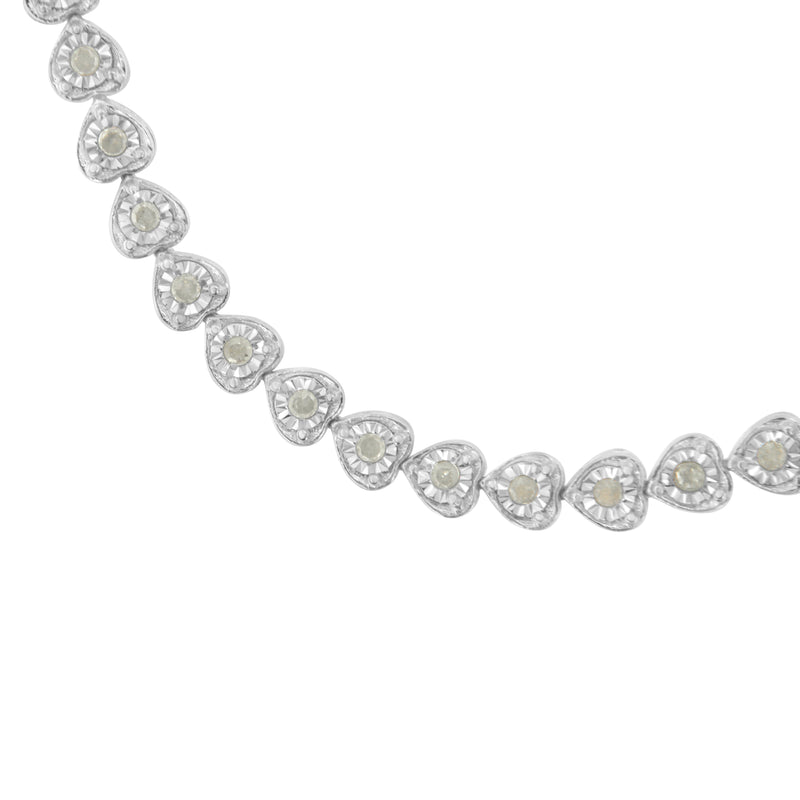 .925 Sterling Silver 1.0 Cttw Miracle Set Diamond Heart-Link 7" Tennis Bracelet (I-J Color, I2-I3 Clarity)