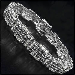 14K White Gold Plated 1.09 Carat Genuine White Diamond .925 Sterling Silver Bracelet