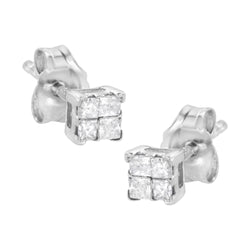 10K White Gold 1/2 Cttw Princess-cut Diamond 4 Stone Composite Quad Stud Earrings (I-J Color, I3 Clarity)