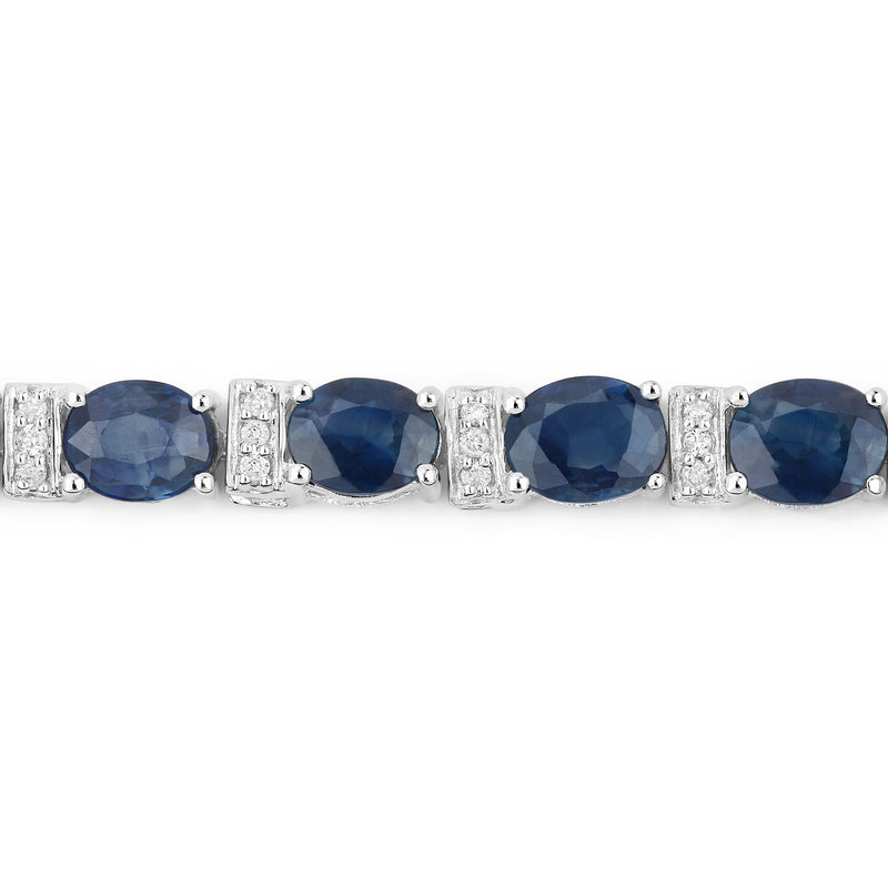 8.76 Carat Genuine Blue Sapphire and White Diamond 14K White Gold Bracelet