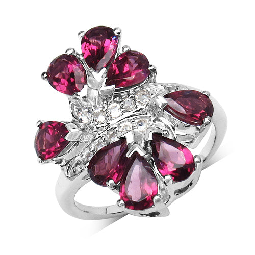 4.60 Carat Genuine Rhodolite & White Topaz .925 Sterling Silver Ring