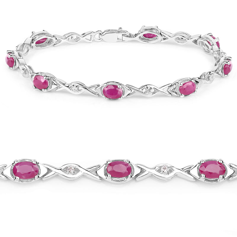 4.86 Carat Genuine Ruby & White Topaz .925 Sterling Silver Bracelet