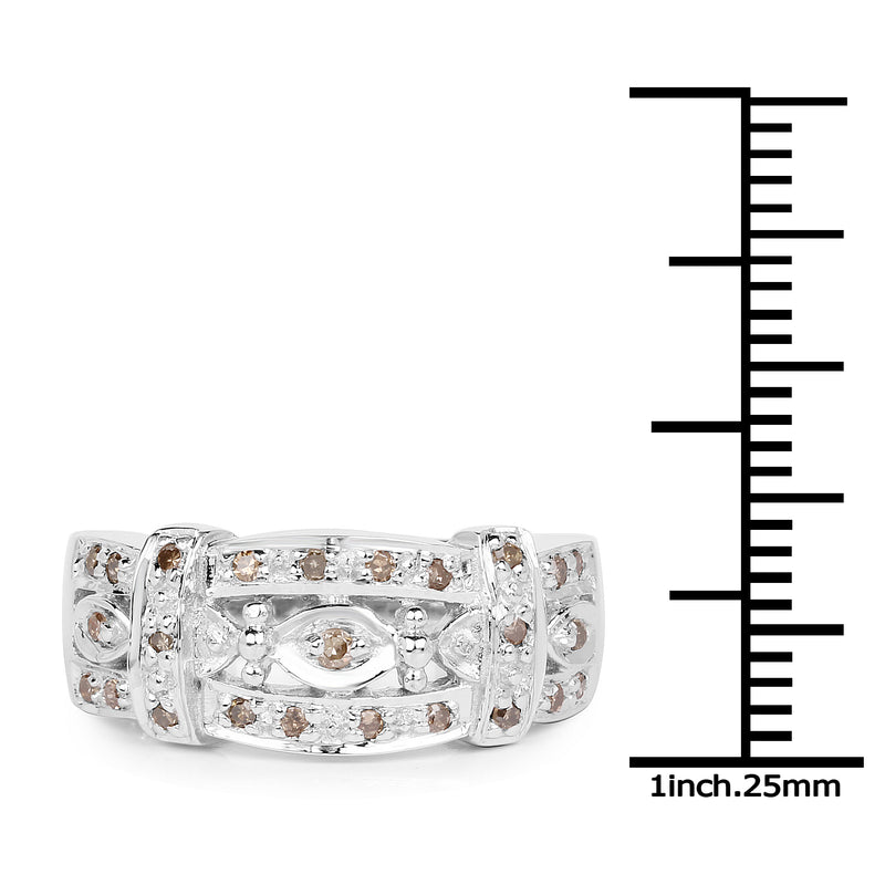 0.32 Carat Genuine Champagne Diamond .925 Sterling Silver Ring