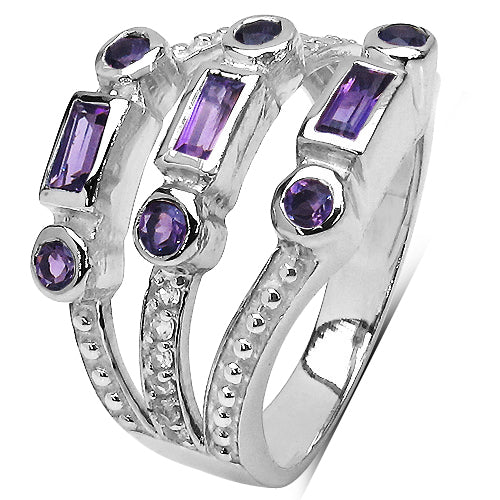 0.87 Carat Genuine Amethyst & White Topaz .925 Sterling Silver Ring