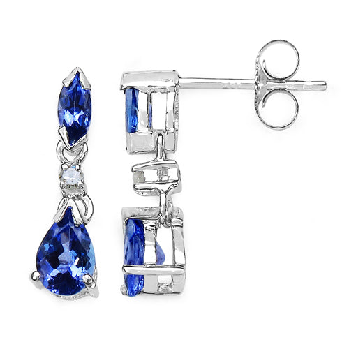 1.06 Carat Tanzanite & White Diamond 14K White Gold Earrings