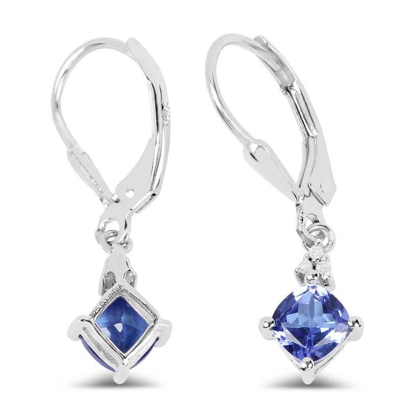 1.13 Carat Genuine Tanzanite and White Diamond .925 Sterling Silver Earrings