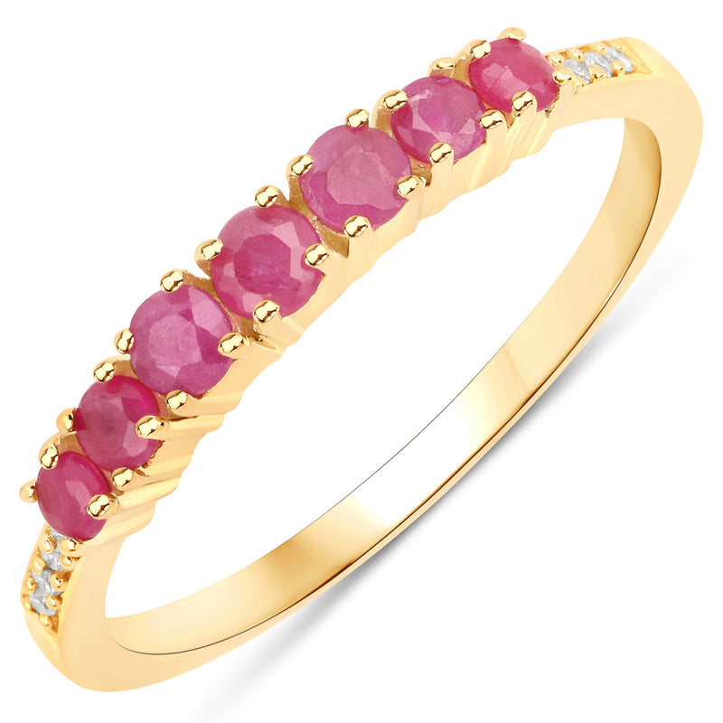 0.45 Carat Genuine Ruby and White Diamond 14K Yellow Gold Ring