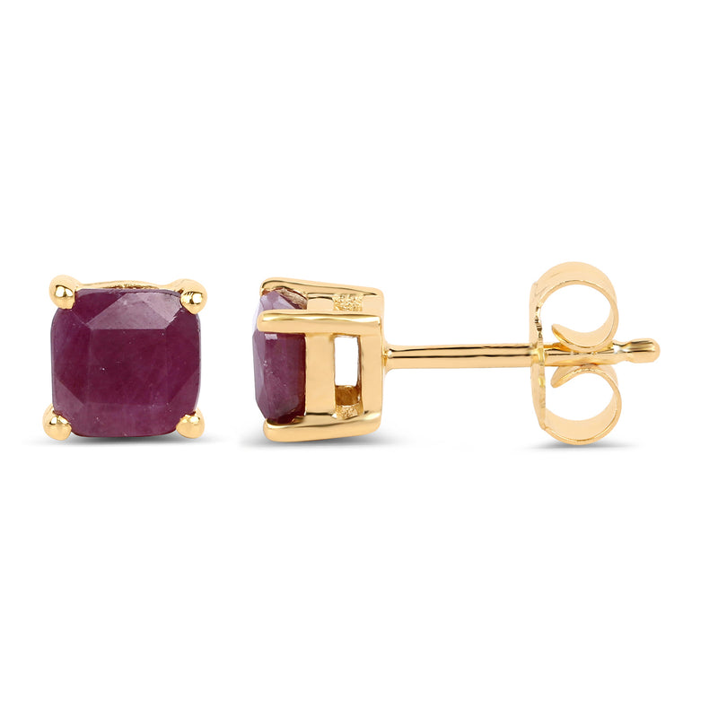 14K Yellow Gold Plated 1.30 Carat Genuine Ruby .925 Sterling Silver Earrings