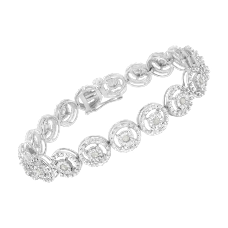 .925 Sterling Silver 1.0 Cttw Diamond Nested Circle Miracle Set Open Wheel 7" Fashion Link Bracelet (I-J Color, I3 Clarity)