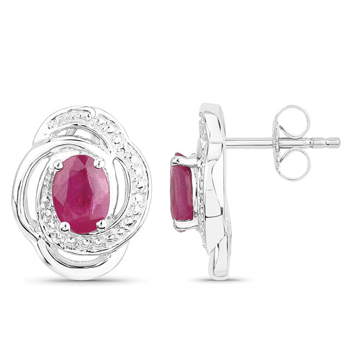 1.70 Carat Genuine Ruby .925 Sterling Silver Earrings