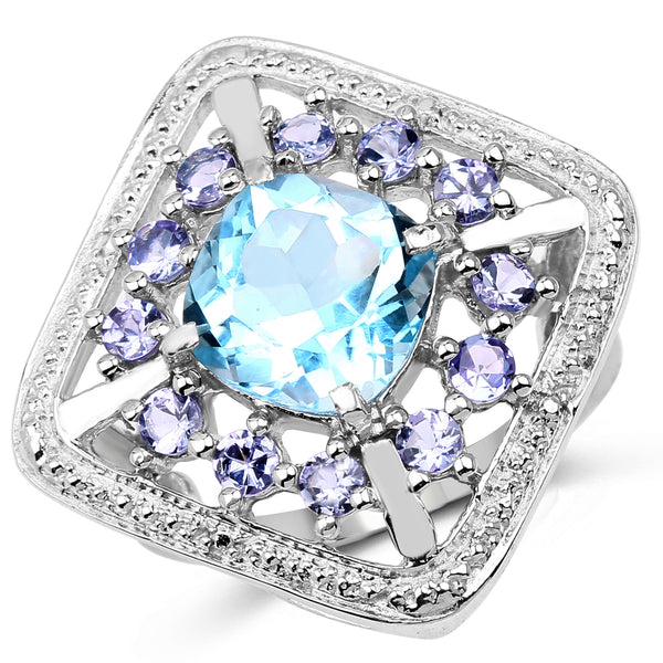 4.24 Carat Genuine Blue Topaz and Tanzanite .925 Sterling Silver Ring