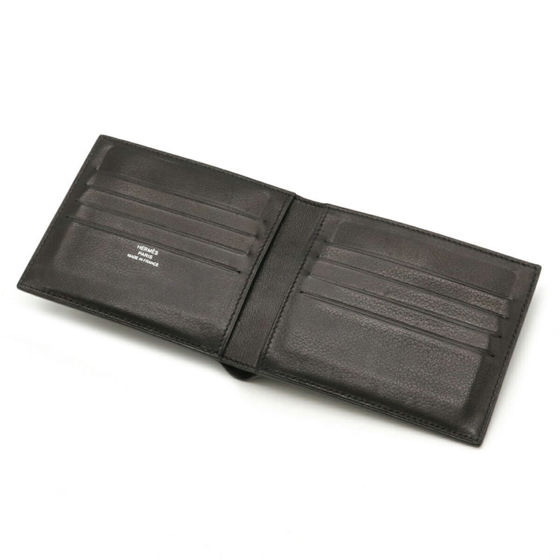 Hermes Citizen Twill Silk Inn Bi-Fold Wallet Vaux Swift Leather Noir Black X