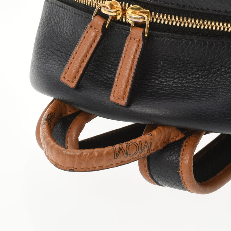 MCM Backpack Mini Studs Cognac / Black Womens PVC Leather Daypack