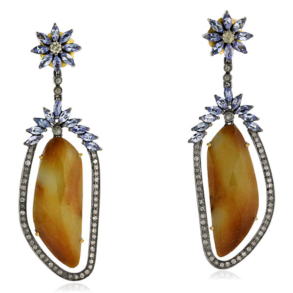 30.28ct Gemstone Gold 1.14ct Diamond 925 Sterling Silver Dangle Earrings Jewelry