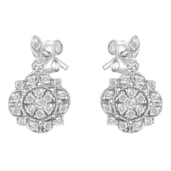 .925 Sterling Silver 1/2 Cttw Diamond Dangle Miligrain Earring (I-J Color, I2-I3 Clarity)