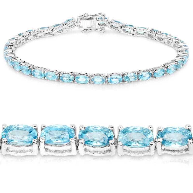 11.55 Carat Genuine Blue Zircon .925 Sterling Silver Bracelet