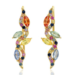 1.8 Natural Sapphire Ear Climber Earrings 18k Yellow Gold Jewelry