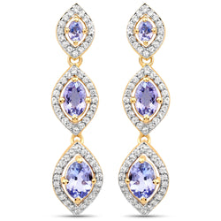 2.86 Carat Genuine Tanzanite and White Topaz .925 Sterling Silver Earrings