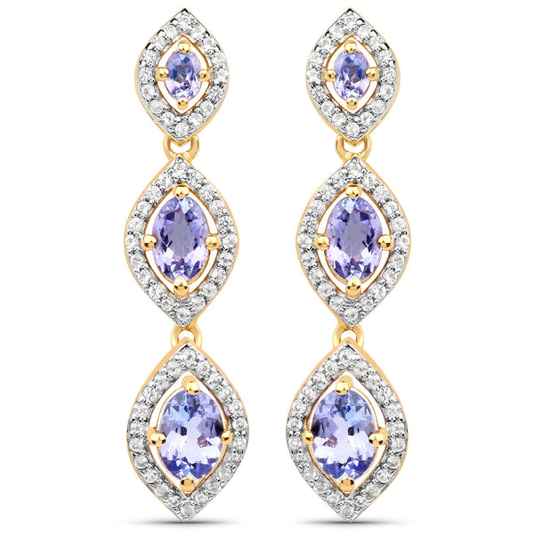 2.86 Carat Genuine Tanzanite and White Topaz .925 Sterling Silver Earrings