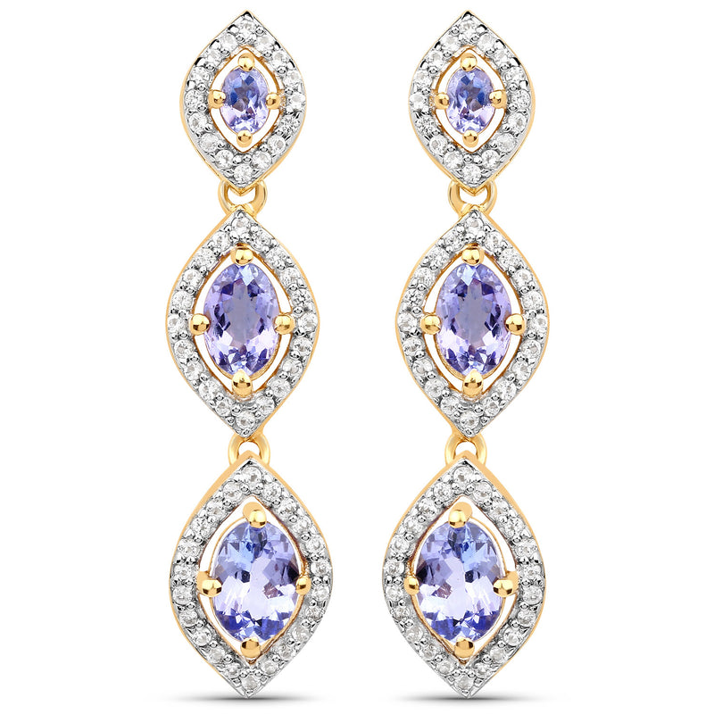 2.86 Carat Genuine Tanzanite and White Topaz .925 Sterling Silver Earrings