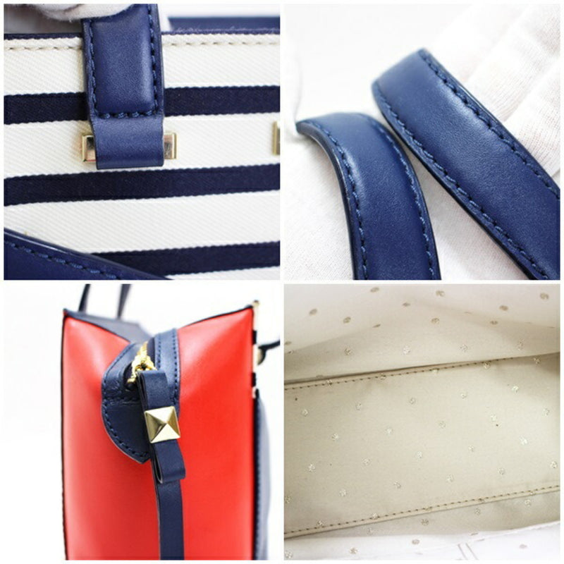Kate Spade Handbag Bicolor Navy x Red Leather Ladies Ribbon Border