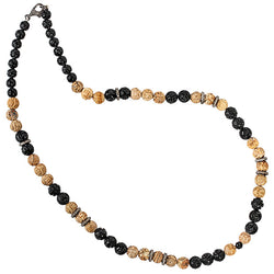 2.52ct Pave Diamond Gemstone Carved Beaded Necklace .925 Sterling Silver Jewelry