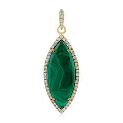 Marquise Cut Malachite Pendant 14k Yellow Gold Diamond Jewelry Gift For Her