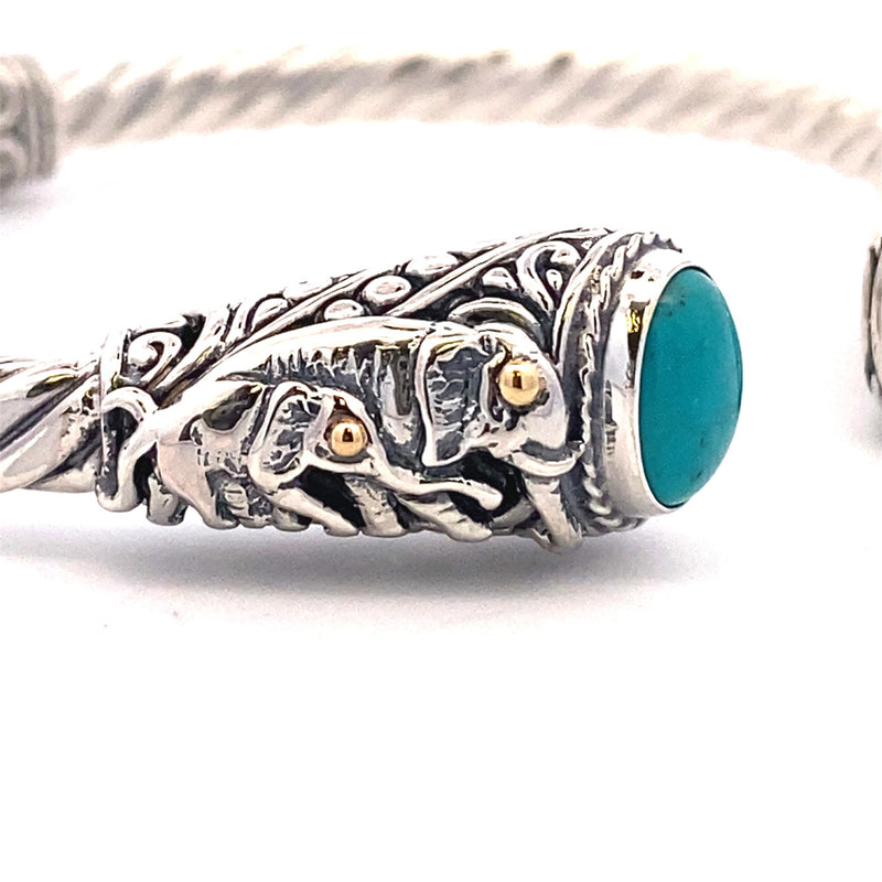 Turquoise Bangle Bracelet Sterling Silver 18KT Gold