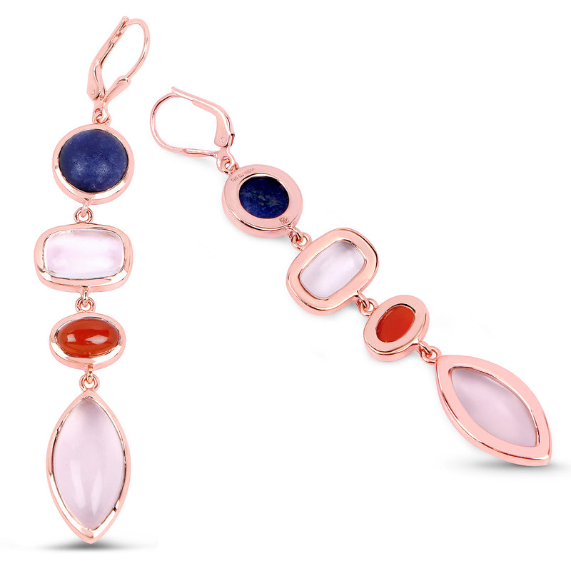 14K Rose Gold Plated 30.55 Carat Genuine Multi Stone .925 Sterling Silver Earrings