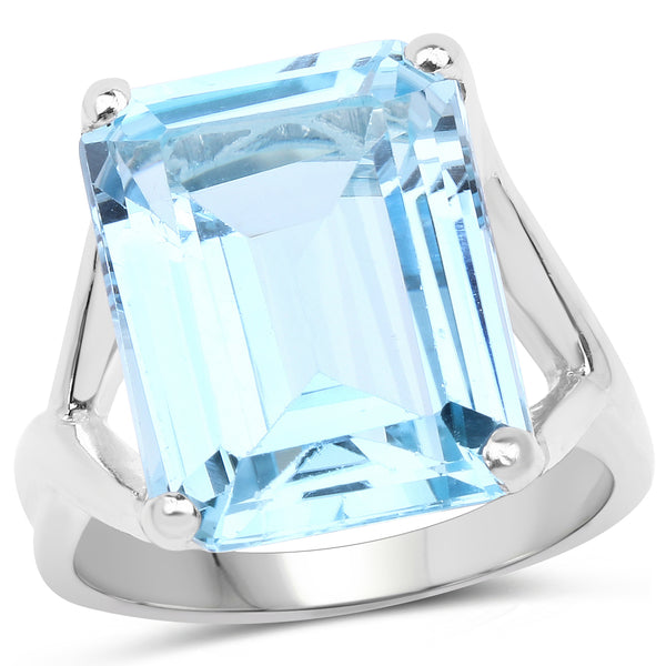 14.20 Carat Genuine Blue Topaz .925 Sterling Silver Ring