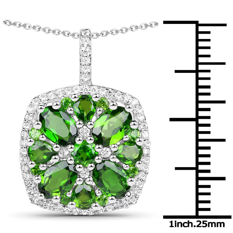 3.25 Carat Genuine Chrome Diopside and White Zircon .925 Sterling Silver Pendant