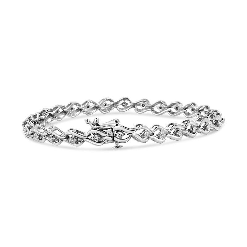 .925 Sterling Silver 1/10 Cttw Round-Cut Diamond Links of Flame Bracelet (I-J Color, I3) - 7.25"