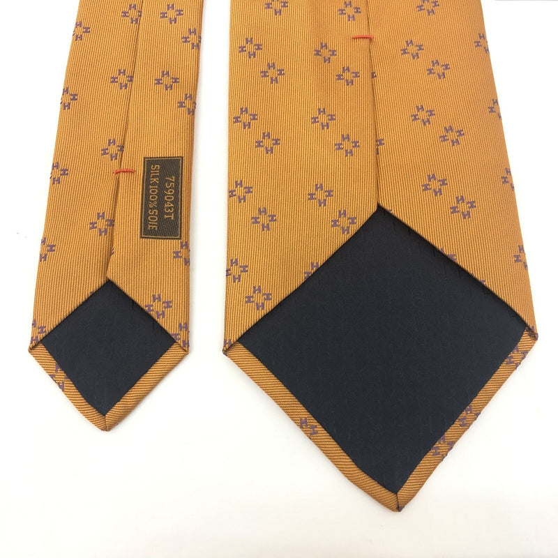 HERMES Hermes Necktie Regular Tie H Flower Motif 759043T Orange Color Purple Silk Mens