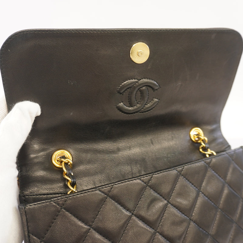 Auth Chanel Shoulder Bag Matrasse Fringe Chain Shoulder Lambskin Black Gold Metal