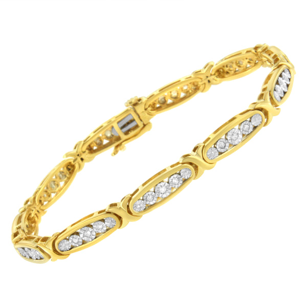 10K Yellow Gold Plated .925 Sterling Silver 1/4 cttw Channel Set Round Diamond X Link Bracelet (I-J Color, I2-I3 Clarity) - Size 7.25"