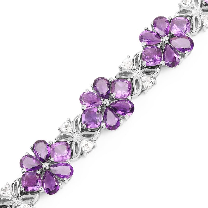 26.10 Carat Genuine Amethyst & White Topaz .925 Sterling Silver Bracelet