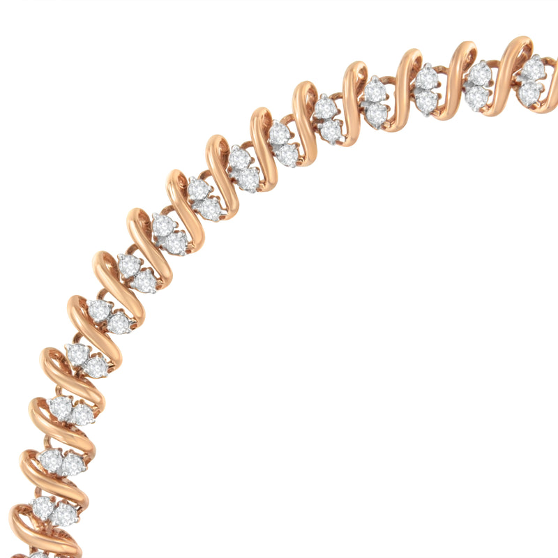 14KT Rose Gold Plated Sterling Silver Diamond S Link Tennis Bracelet (2 cttw, J-K Color, I1-I2 Clarity) - Size 7.5"