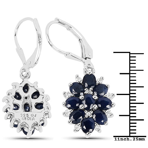 3.94 Carat Blue Sapphire and White Zircon .925 Sterling Silver Earrings