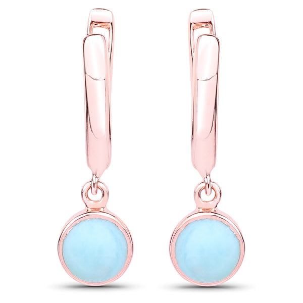 18K Rose Gold Plated 2.60 Carat Genuine Larimar .925 Sterling Silver Earrings