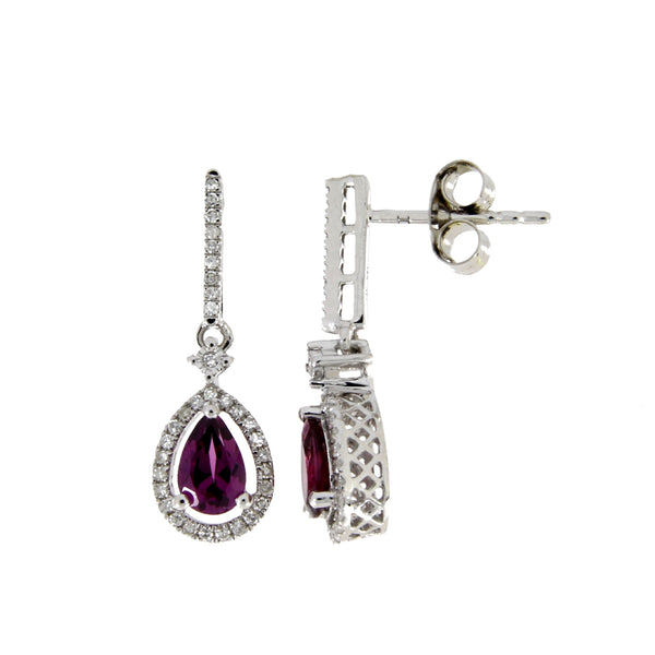 1.00ct Rhodolite Garnet Dangle Earrings 14KT White Gold