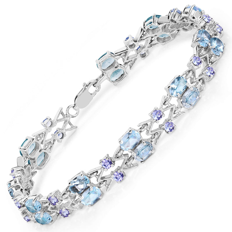 14.36 Carat Genuine Blue Topaz and Tanzanite .925 Sterling Silver Bracelet