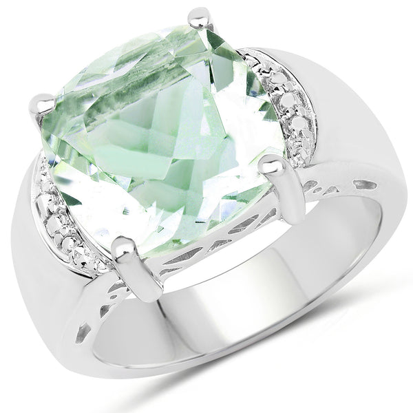 5.57 Carat Genuine Green Amethyst & White Topaz Brass Ring