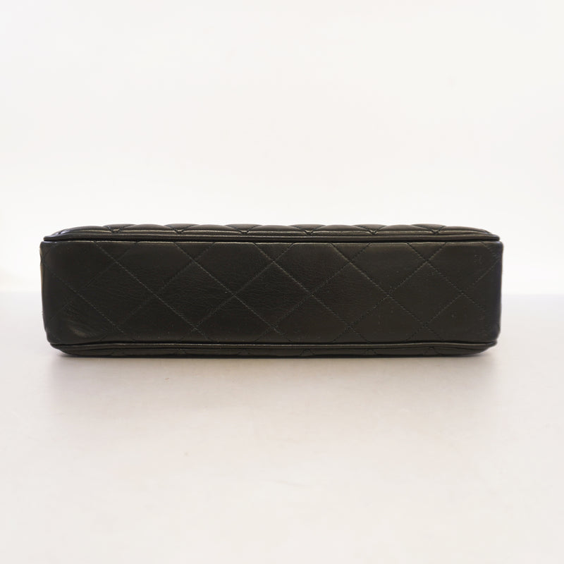 Auth Chanel Shoulder Bag Chain Shoulder Lambskin Black Gold Metal